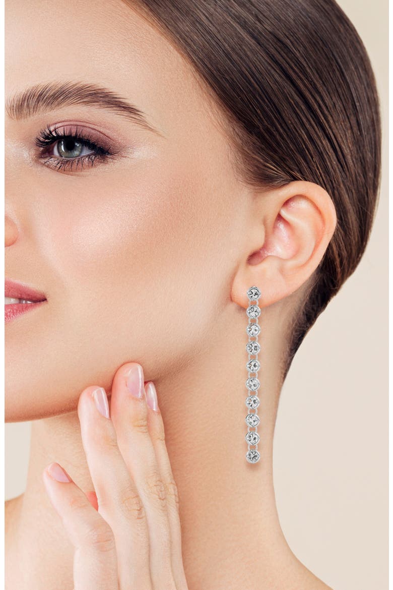 Cubic Zirconia Tennis Drop Earrings, Alternate, color, SILVER