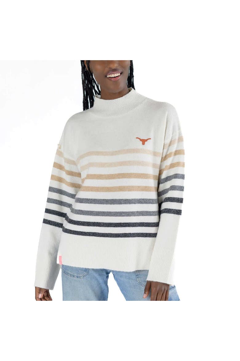 Women's Lusso  White Texas Longhorns Simone Striple Mock Neck Oversized Pullover Sweater, Main, color, White