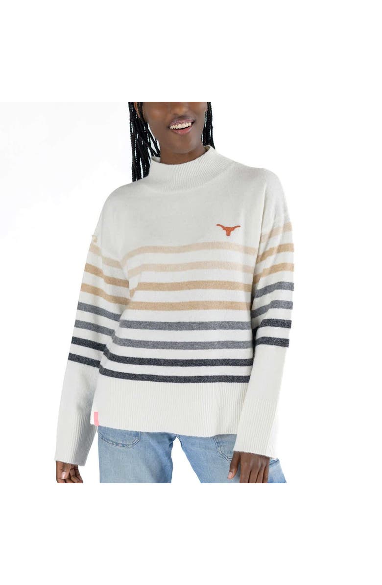 LUSSO Women's Lusso White Texas Longhorns Simone Striple Mock Neck Oversized Pullover Sweater, Main, color, White