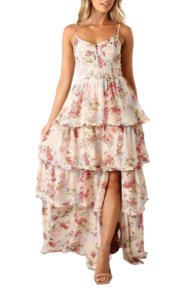 Mito Floral Tiered Corset Gown, Main, color, CREAM FLORAL