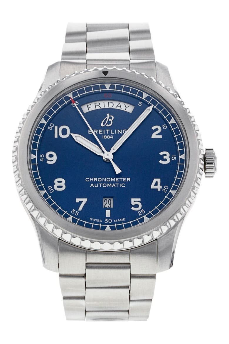 Breitling Preowned Navitimer Chronograph Bracelet Watch, Main, color, STEEL