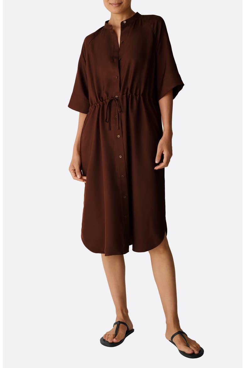 Silk Mandarin Collar Shirtdress, Main, color, TRUFFLE