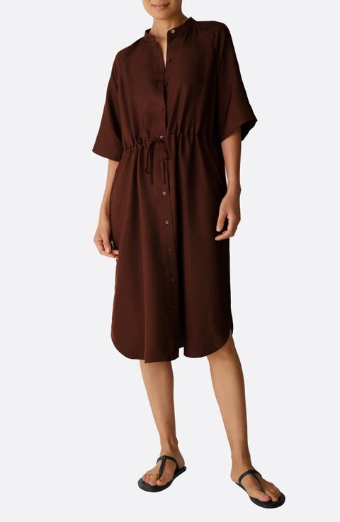 Silk Mandarin Collar Shirtdress
