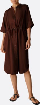 Eileen Fisher Silk Mandarin Collar Shirtdress
