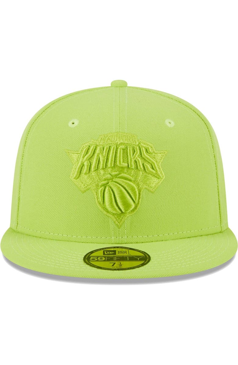 New Era Men's New Era Neon Green New York Knicks Spring Color Pack 59FIFTY Fitted Hat, Alternate, color, 
