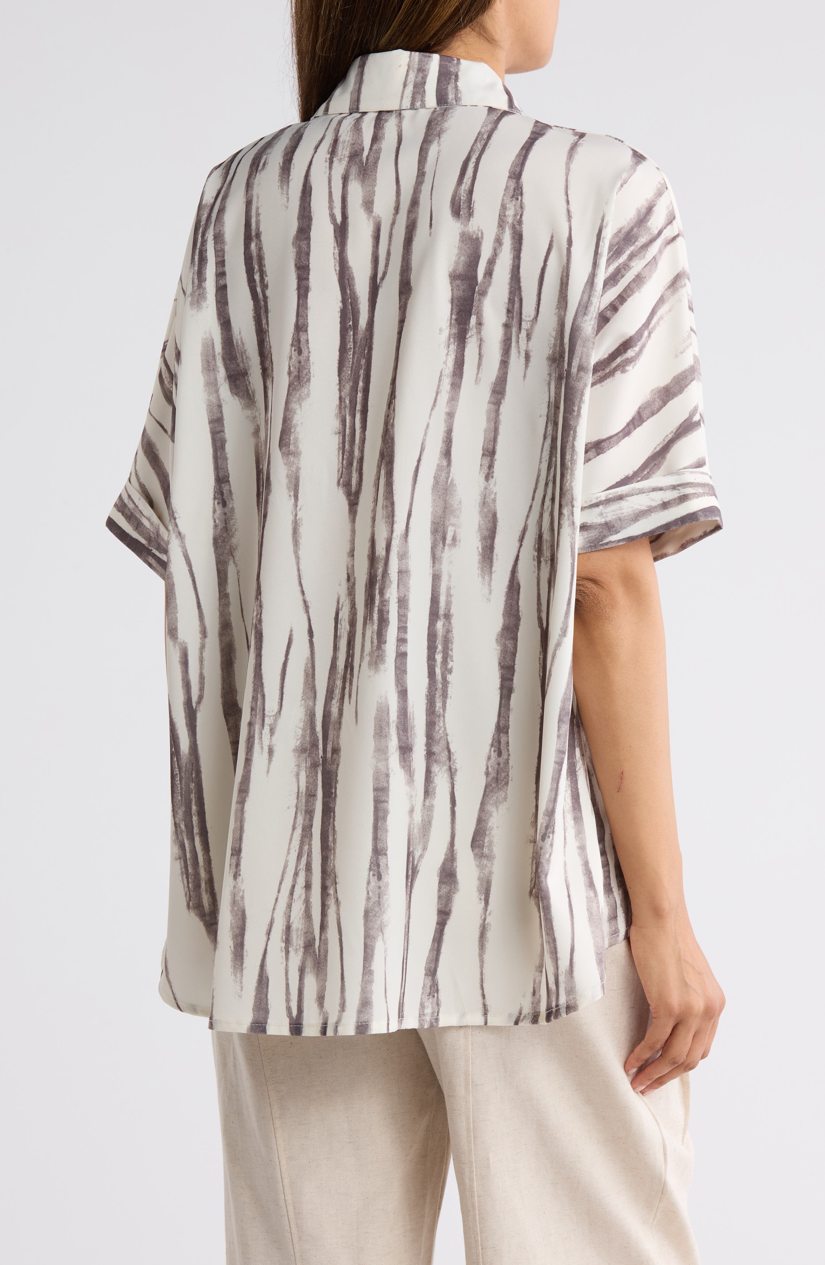 Patterned High-Low Button-Up Shirt - image 2