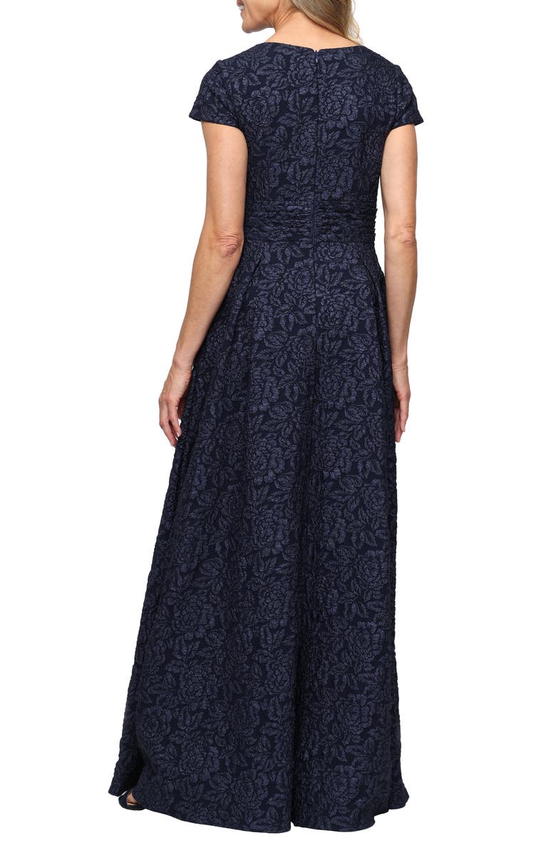 Alex Evenings Embossed Short Sleeve Maxi Dress, Alternate, color, Navy