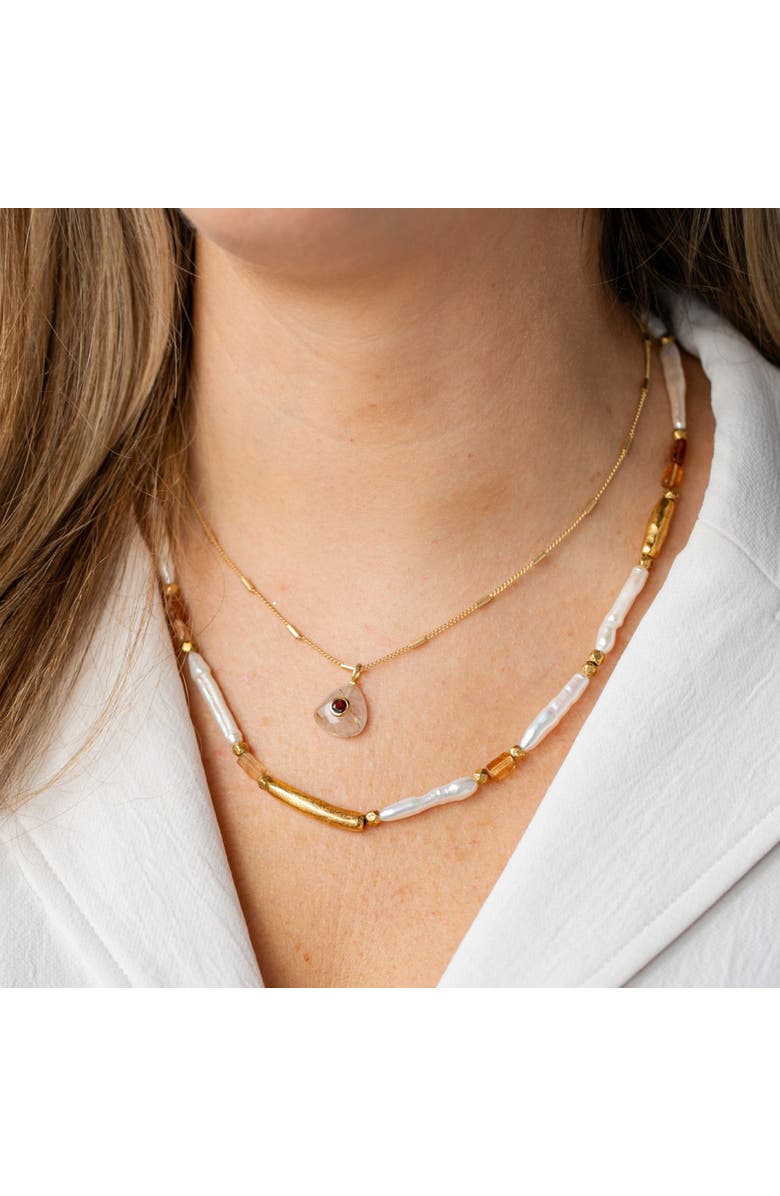Loni Paul Jewelry Biwa Pearl and Garnet Necklace, Alternate, color, Gold