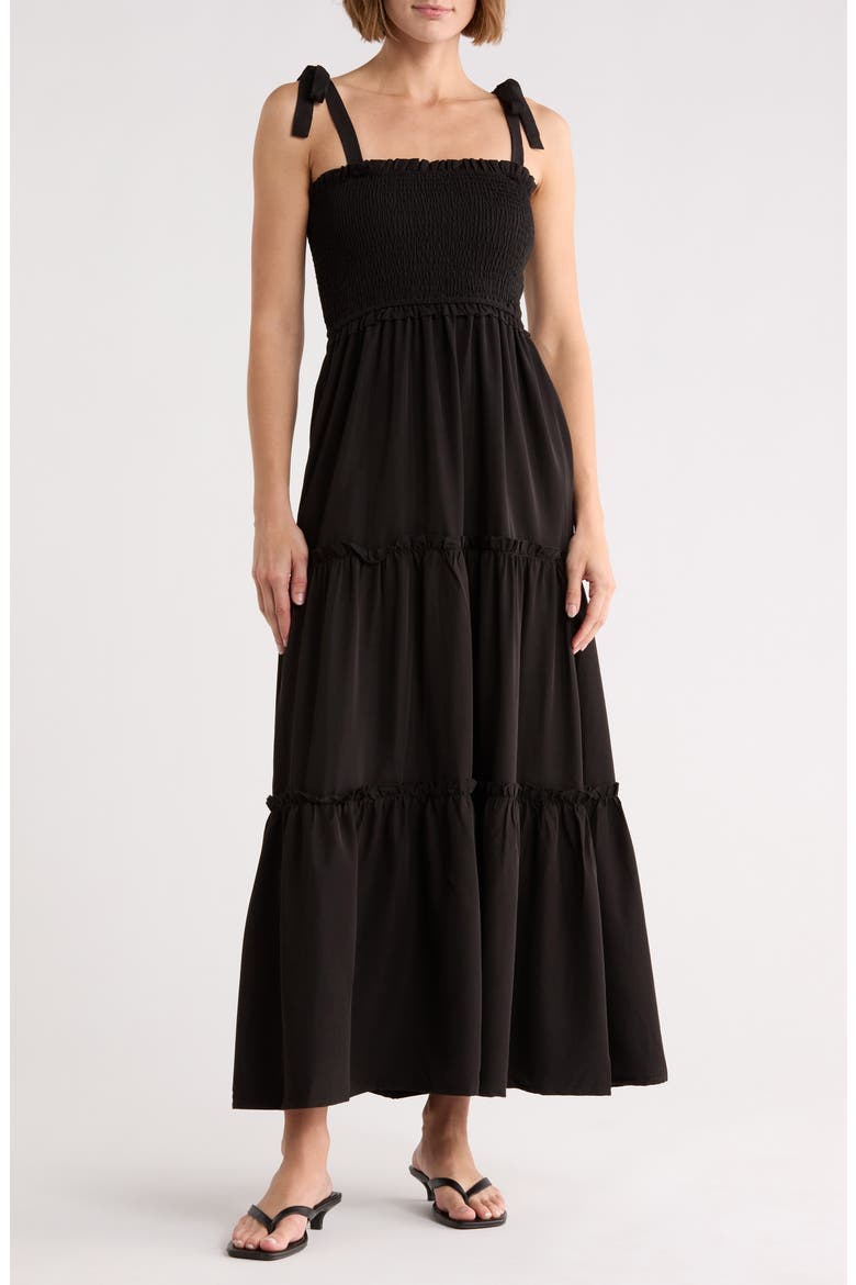 Darla Smocked Maxi Dress, Main, color, BLACK