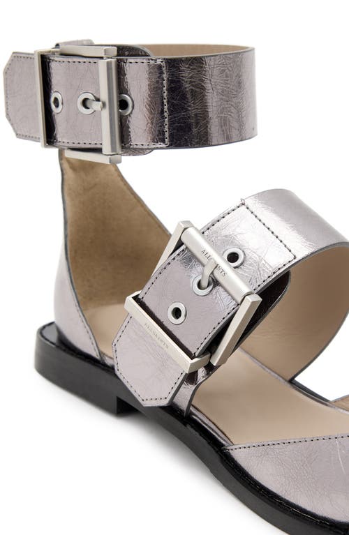 Allsaints Sutton Metallic Pointed Toe Flat In Gunmetal Grey