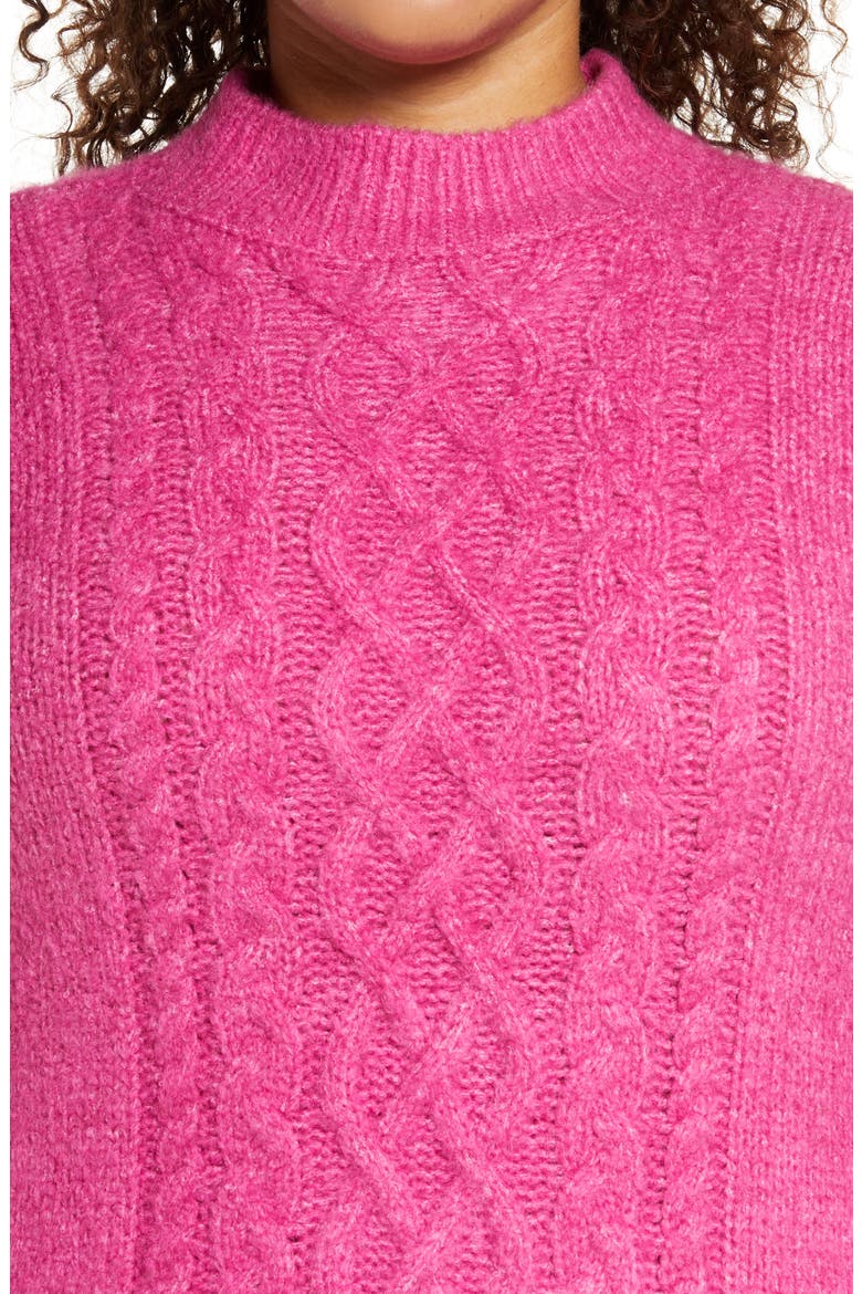 x Atlantic-Pacific Mock Neck Cable Knit Sweater, Alternate, color, PINK CYCLAMEN