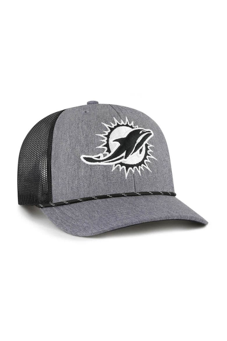 Men's '47 Heather Charcoal Miami Dolphins Carbon Rope Trucker Adjustable Hat, Alternate, color, Heather Charcoal
