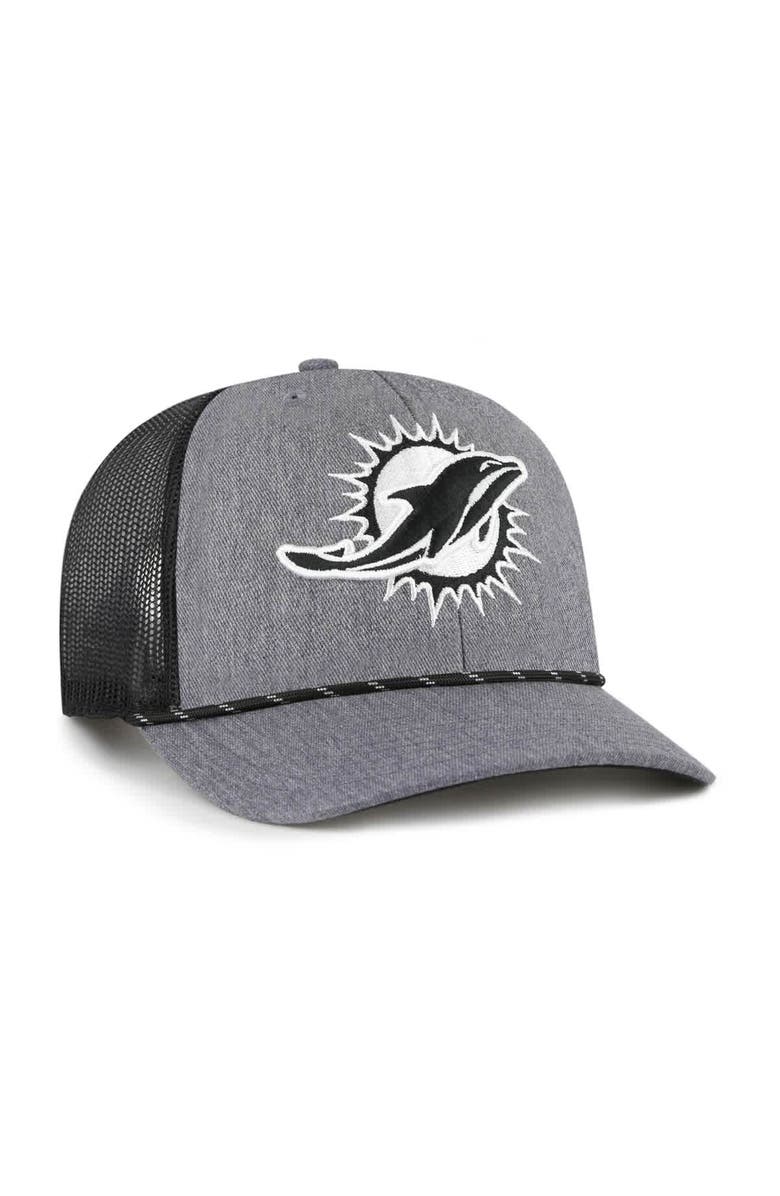 '47 Men's '47 Heather Charcoal Miami Dolphins Carbon Rope Trucker Adjustable Hat, Alternate, color, Heather Charcoal