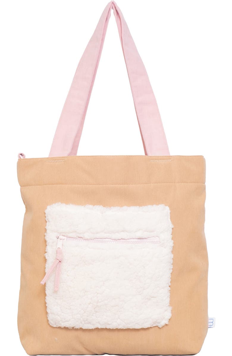 mimish Kids' Colorblock Corduroy & Faux Shearling Tote, Alternate, color, Curry/ Cotton Candy