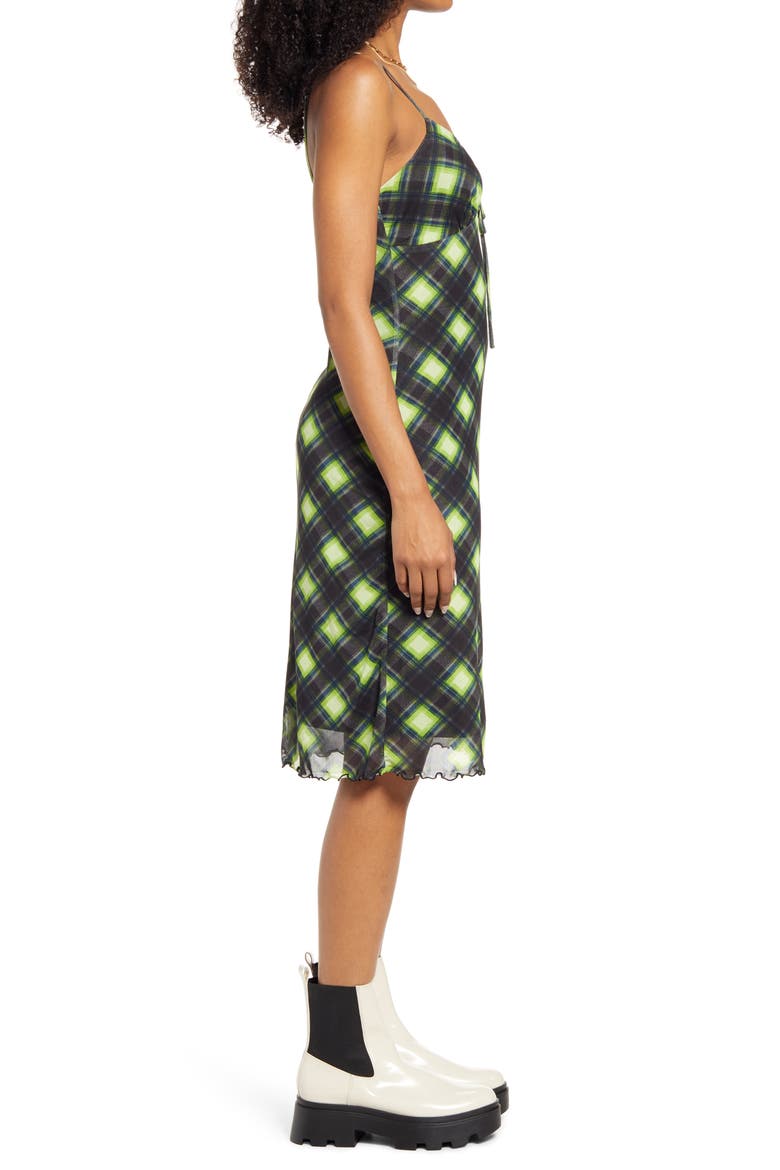 Print Mesh Slipdress, Alternate, color, BLACK- GREEN ABBY PLAID