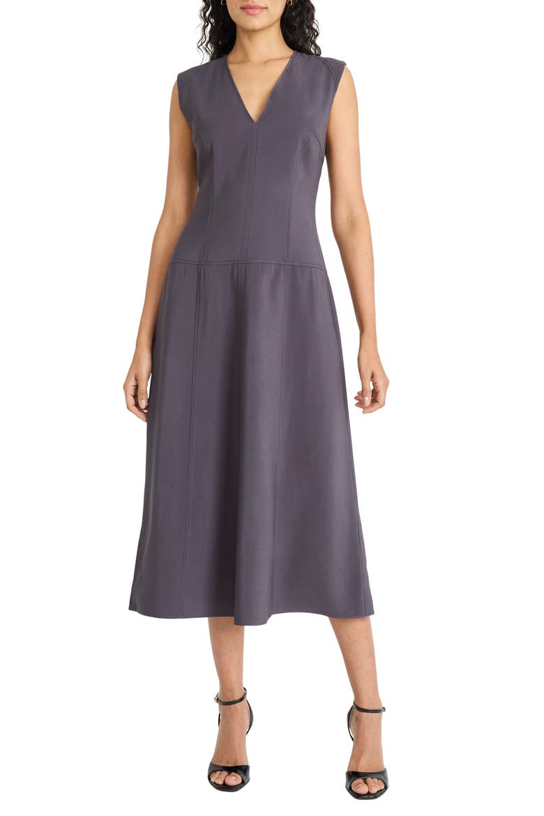 Seamed Sleeveless Midi Dress, Main, color, OBSIDIAN