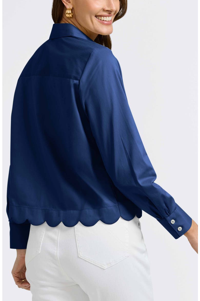Scarlett Scallop Hem Button-Up Shirt, Alternate, color, NAVY