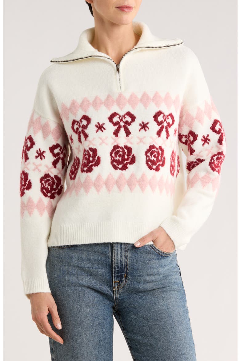 Bow Half Zip Sweater, Main, color, IVORY