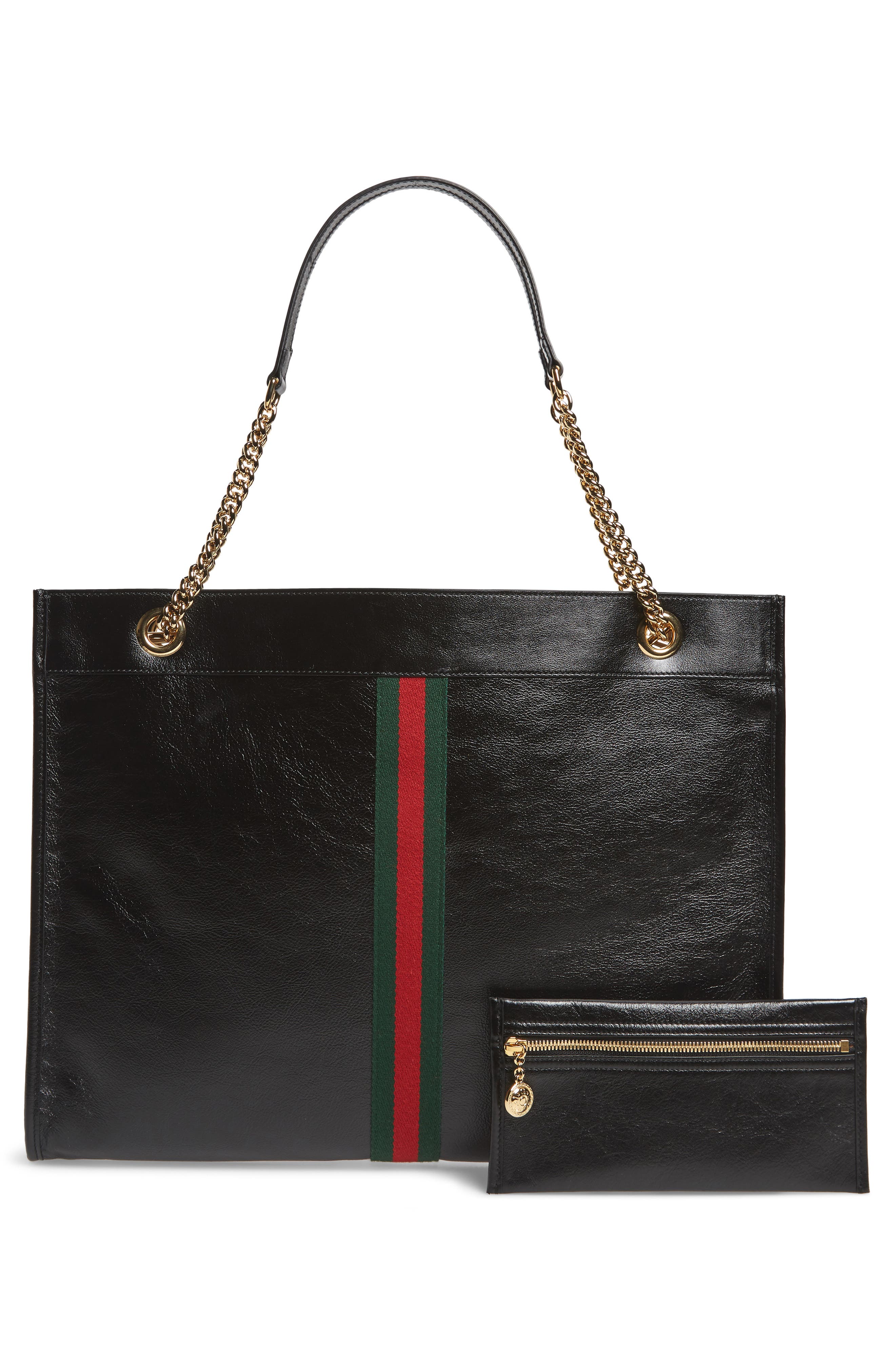 Large Leather Tote, Alternate, color, NERO/ VERT RED MULTI