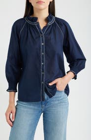 NIC+ZOE Zigzag Stitch Crinkle Cotton Button-Up Shirt