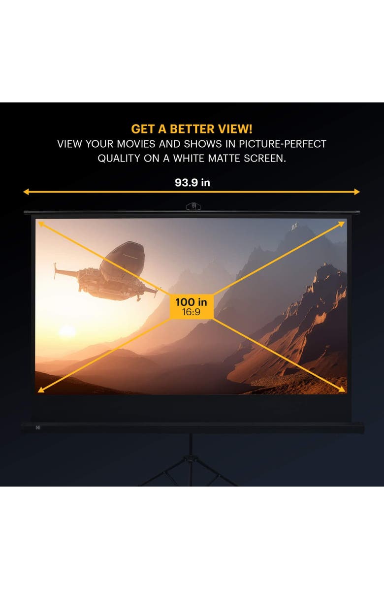 Kodak 100 Projector Screen with Stand, Portable 169 Projector Screen with Tripod Stand & Bag, Alternate, color, Black