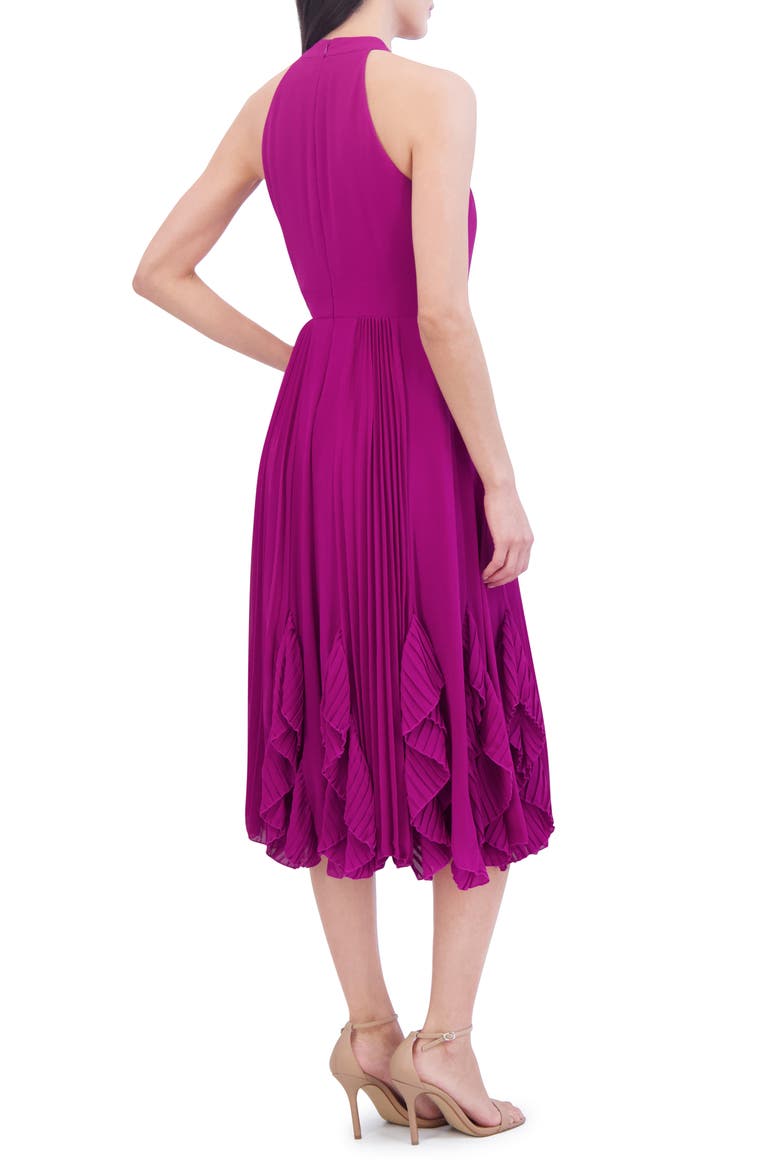Ruffle Pleat Halter Neck Cocktail Dress, Alternate, color, BERRY