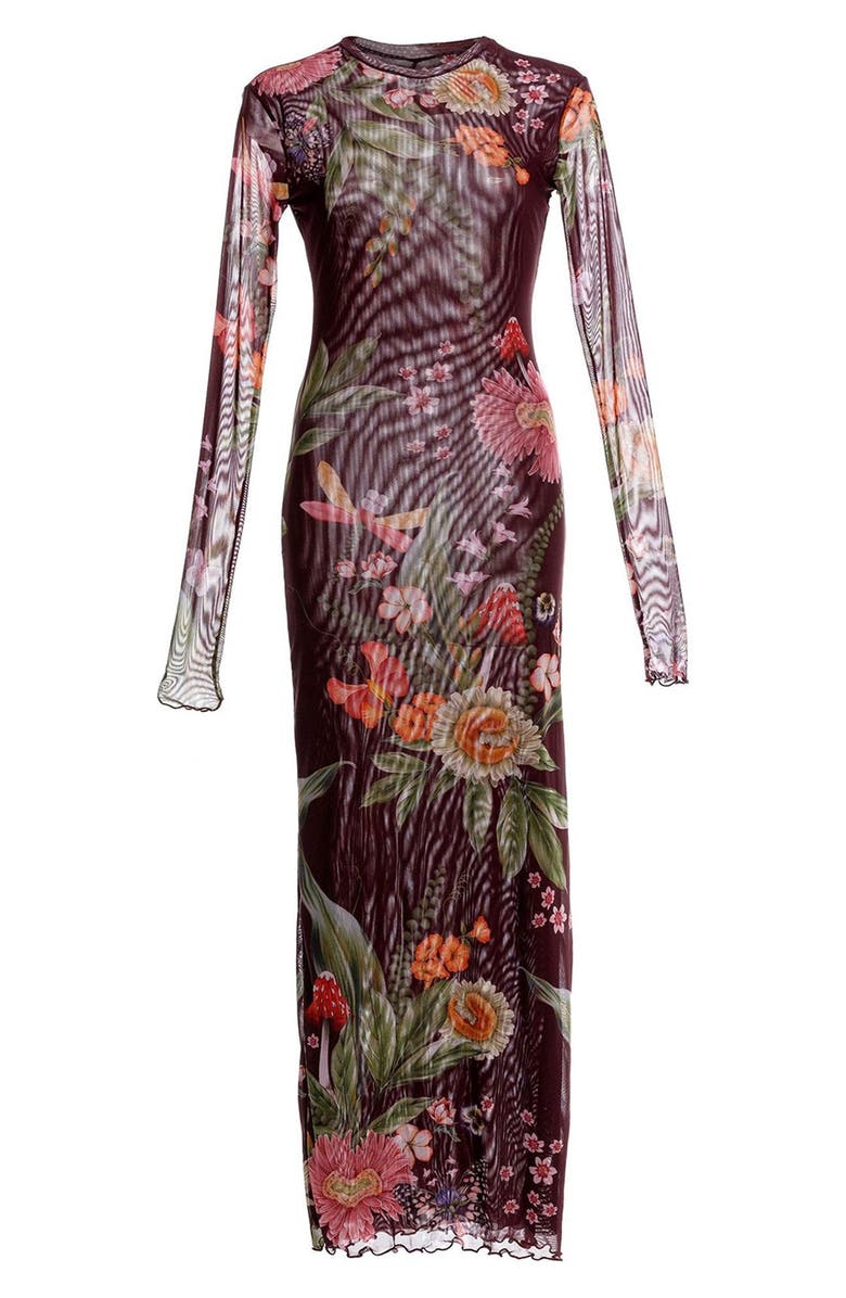 Agua Bendita Robin Mbar Long Sleeve Mesh Cover-Up Dress, Alternate, color, Red