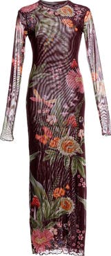 Agua Bendita Robin Mbar Long Sleeve Mesh Cover-Up Dress