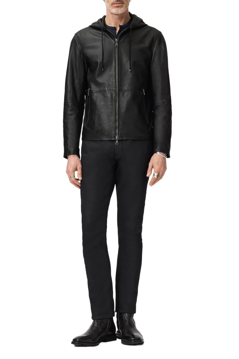 Niko Leather Hoodie, Alternate, color, BLACK