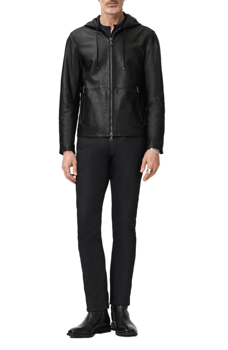 John Varvatos Niko Leather Hoodie, Alternate, color, Black