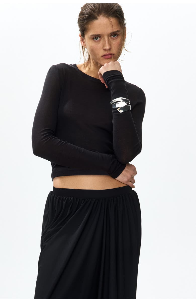 H&M Cropped Barrel Trousers, Alternate, color, Black