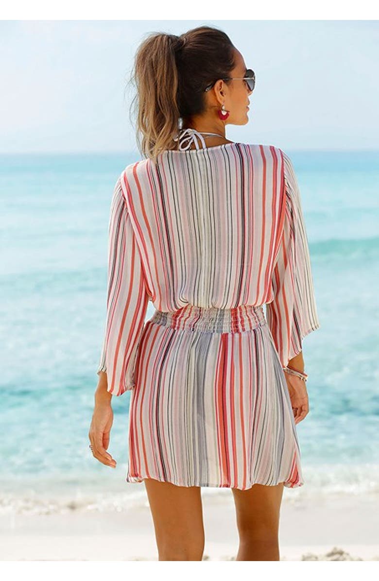 LASCANA Striped V-Neck Cover-Up Dress, Alternate, color, 