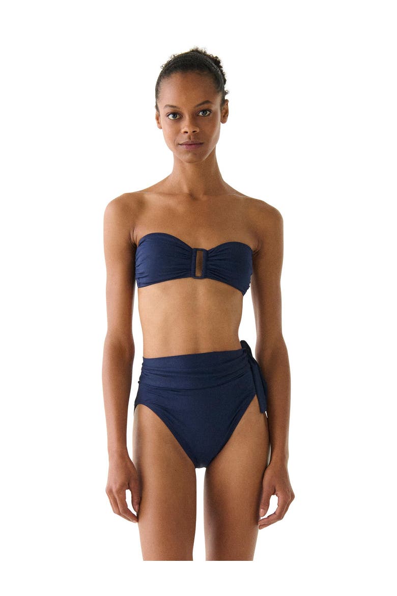 Solids Ring Front Bandeau Bra Swim Top, Main, color, Planetary Navy
