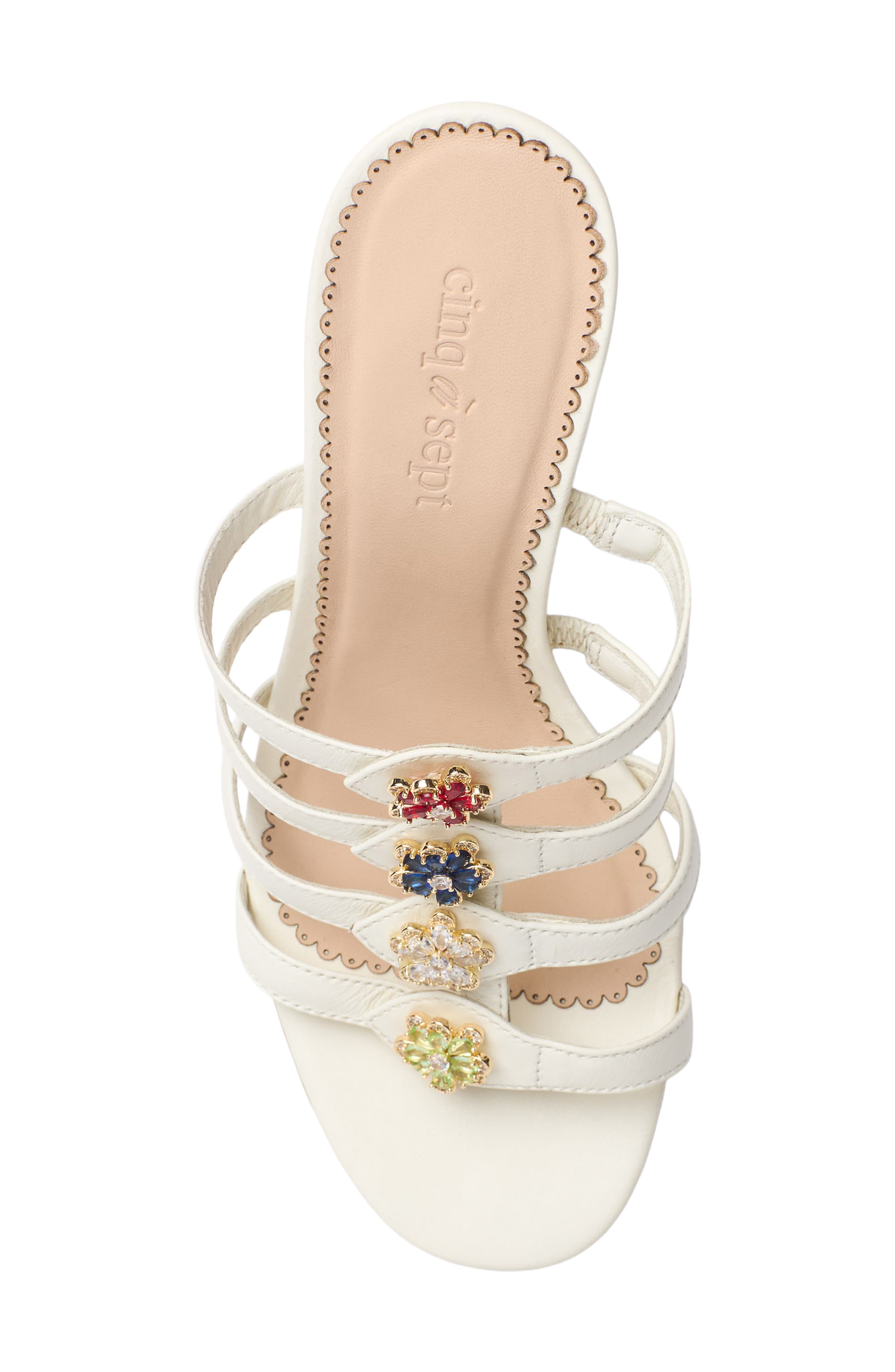 Emmy Crystal Flower Strappy Sandal, Alternate, color, IVORY