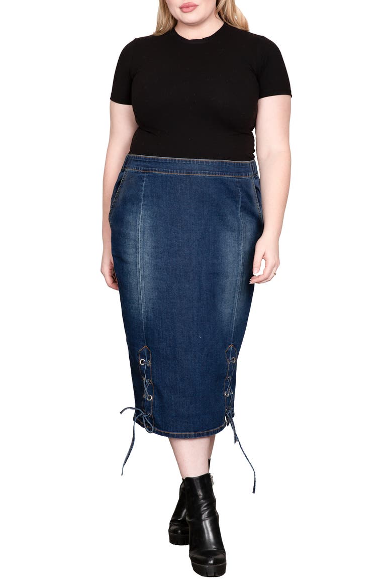 High Waist Denim Pencil Skirt, Alternate, color, BERMUDA