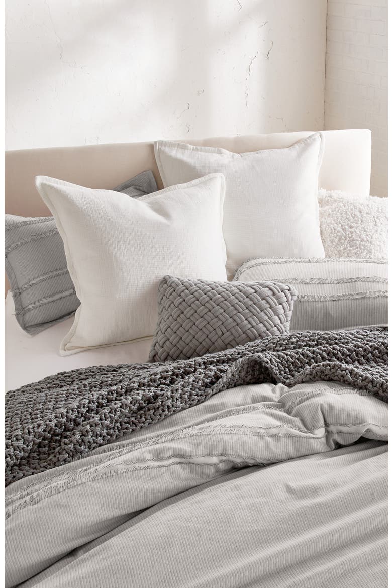 Fringe Stripe Duvet Cover & Sham Set, Alternate, color, GREY