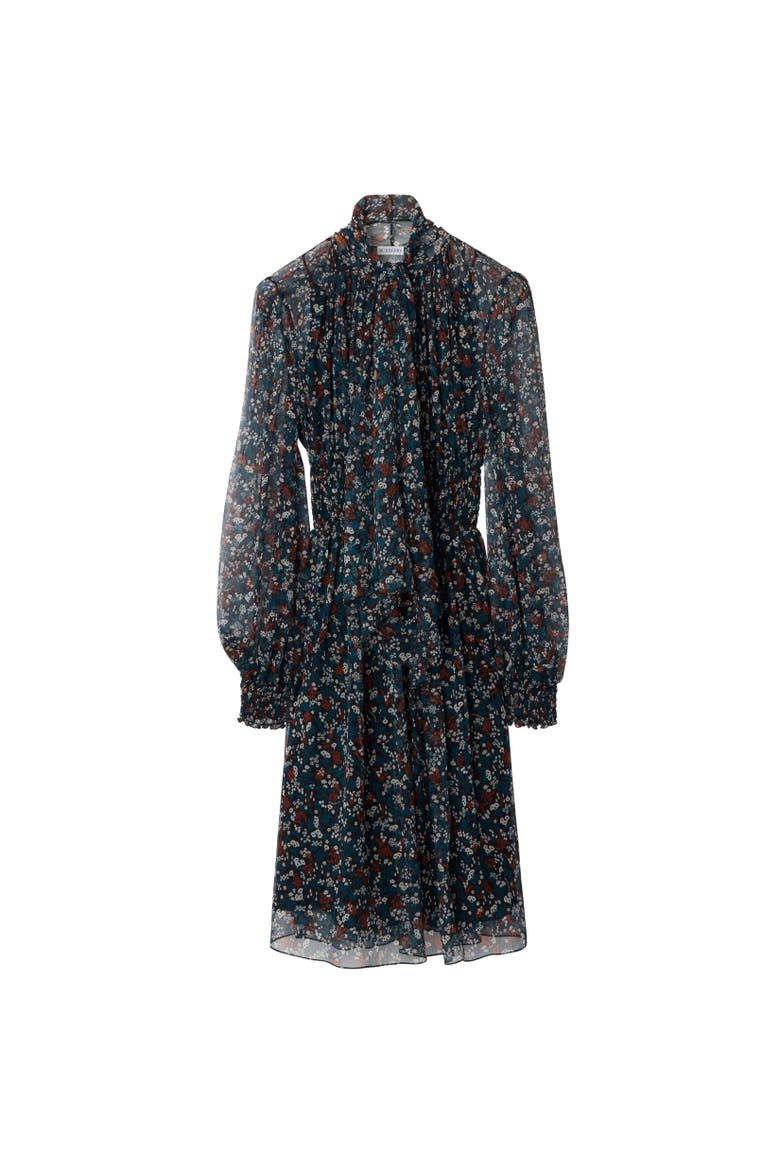 Ditsy Floral Silk Dress, Alternate, color, Black