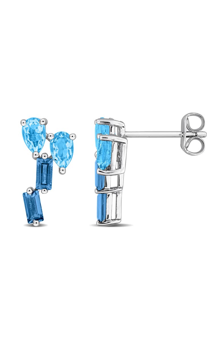 DELMAR Swiss & London Blue Topaz Cluster Stud Earrings, Main, color, 