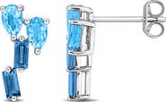 DELMAR Swiss & London Blue Topaz Cluster Stud Earrings