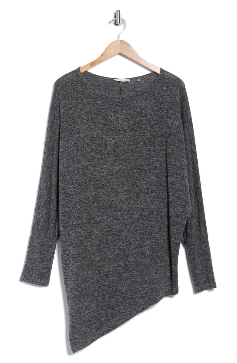 PATRIZIA LUCA Long Sleeve Asymmetrical Hem Tunic Knit Top, Alternate, color, Grey