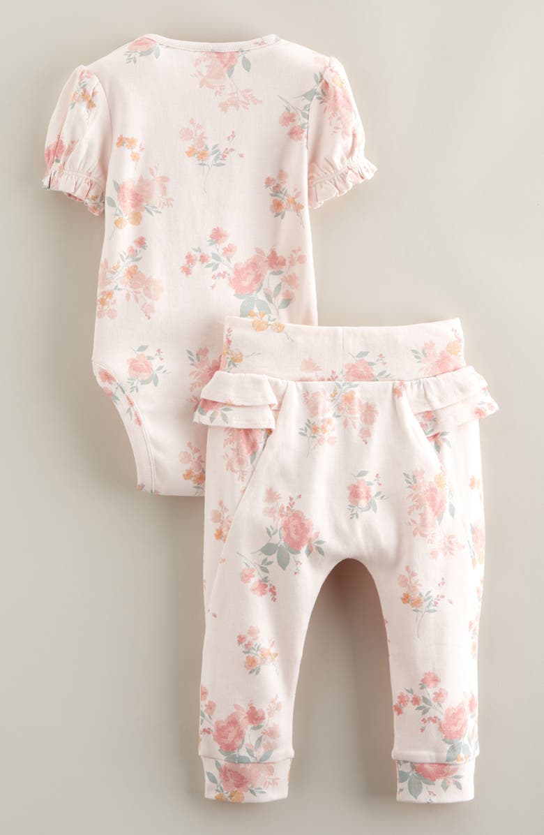 Nordstrom Print Cotton Bodysuit & Ruffled Joggers Set, Alternate, color, Pink Delicacy Summer Bloom