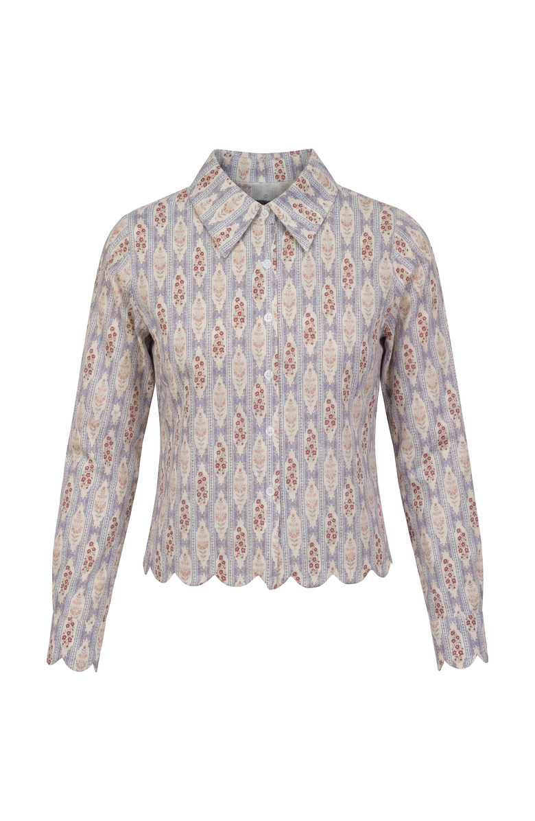 Noni Striped Button Front Scalloped Hem Blouse, Main, color, Blue