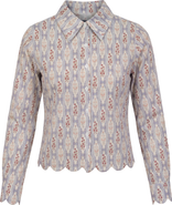 Noni Striped Button Front Scalloped Hem Blouse