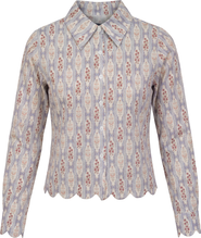 Noni Striped Button Front Scalloped Hem Blouse