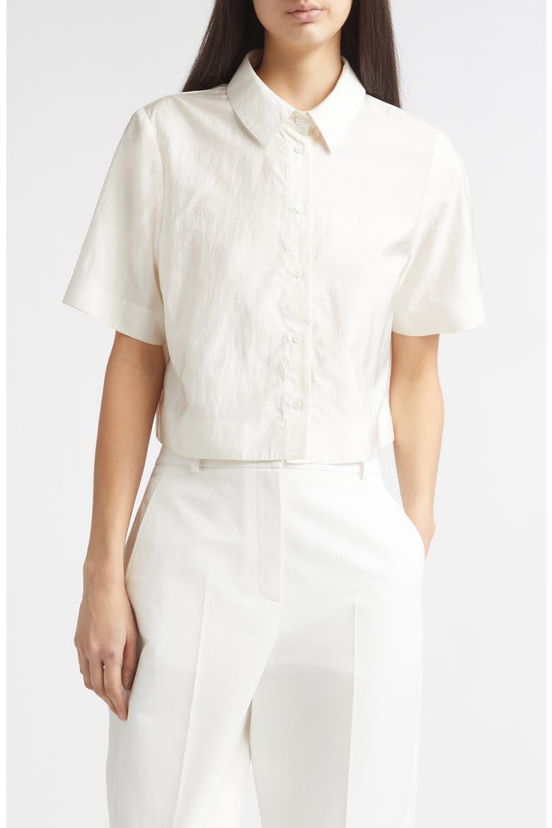 Tilden Crop Short Sleeve Button-Up Shirt, Main, color, IVORY