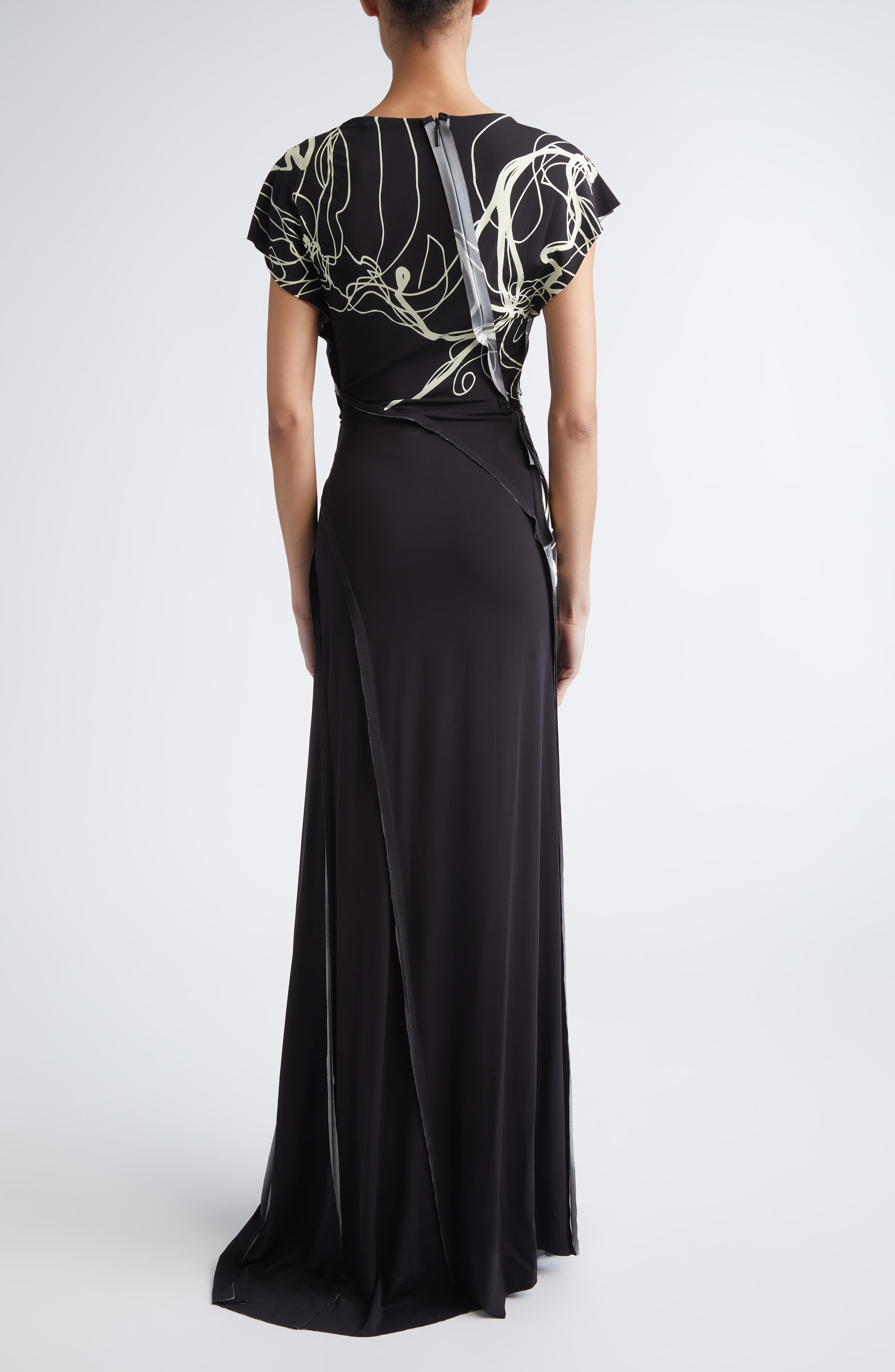 Scribble Floral Print Jersey Gown - image 2