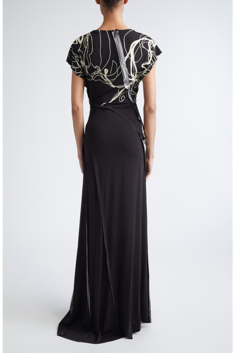 Scribble Floral Print Jersey Gown, Alternate, color, BLACK/ CHALK