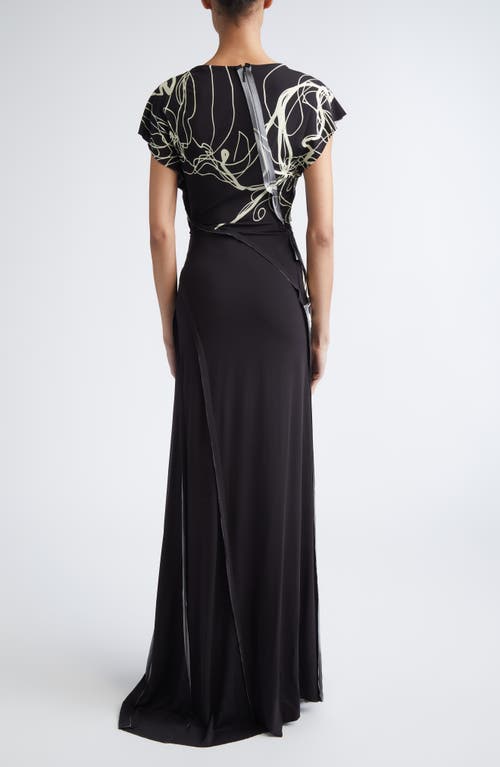 Jason Wu Collection Scribble Floral Print Jersey Gown In Black