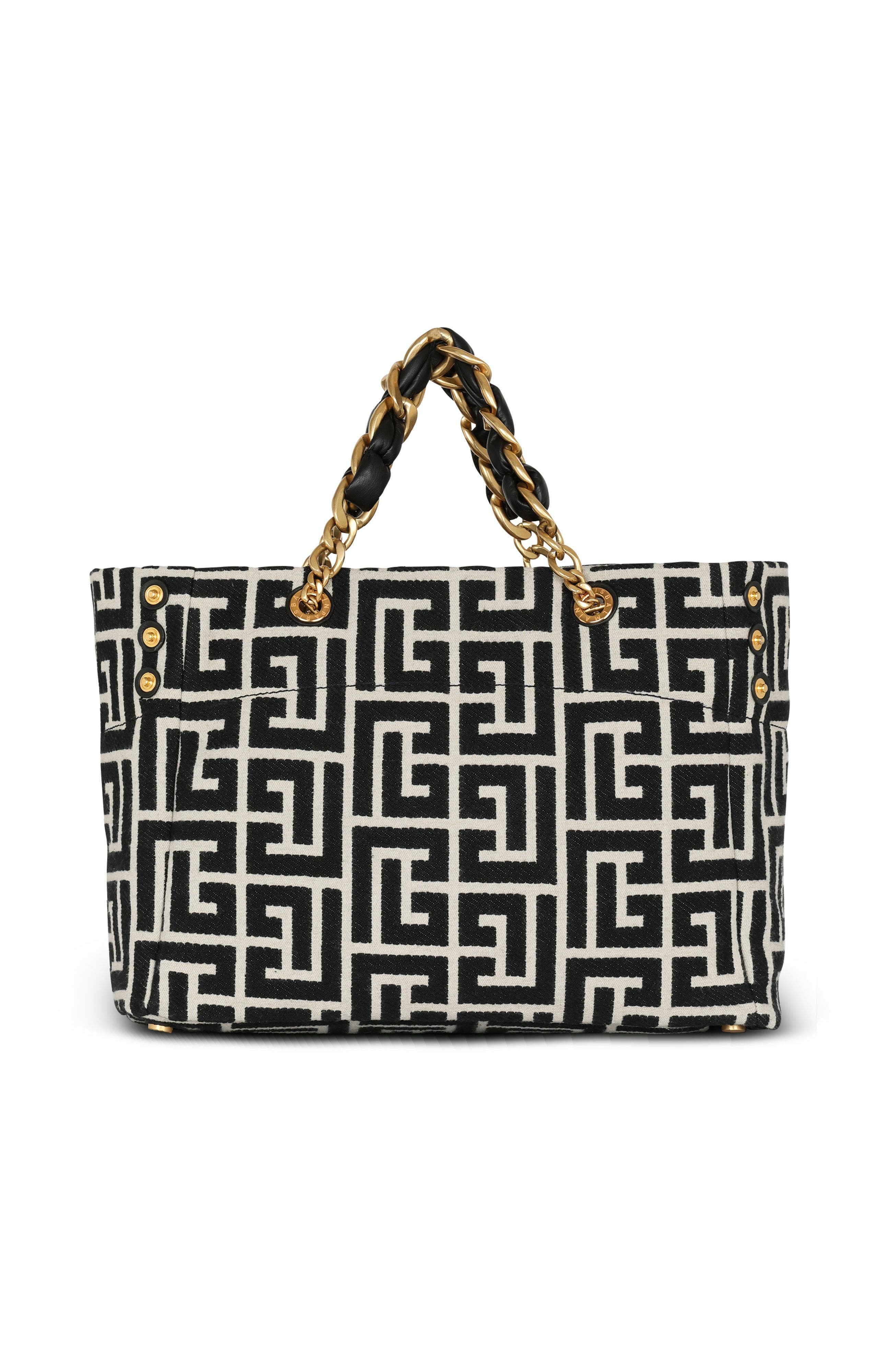 Balmain 1945 Soft Pb-Monogrammed Jacquard Canvas Tote Bag, Alternate, color, 