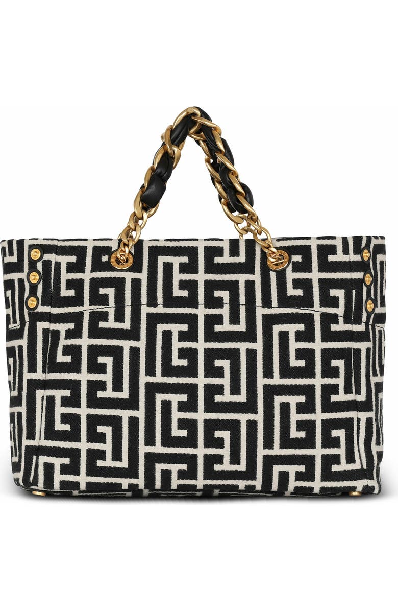 Balmain 1945 Soft Pb-Monogrammed Jacquard Canvas Tote Bag, Alternate, color,